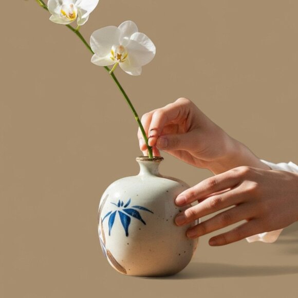 Handcrafted Vintage Ceramic Vase Bamboo Design - 4 In Tall Decorative - Picture 4 of 7